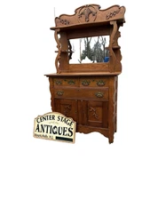 67261 Antique Victorian Oak Sideboard Server Cabinet