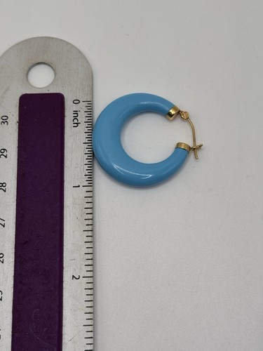 Ross Simons 14k Yellow gold Simulated Turquoise puffy hoop earrings - Picture 8 of 10