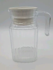 Vintage ARC France Clear Glass Ribbed Refrigerator Pitcher w/Handle 6in Tall
