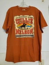 Willie Nelson Old Whiskey River T-Shirt Kentucky Bourbon Country Lg Burnt Orange