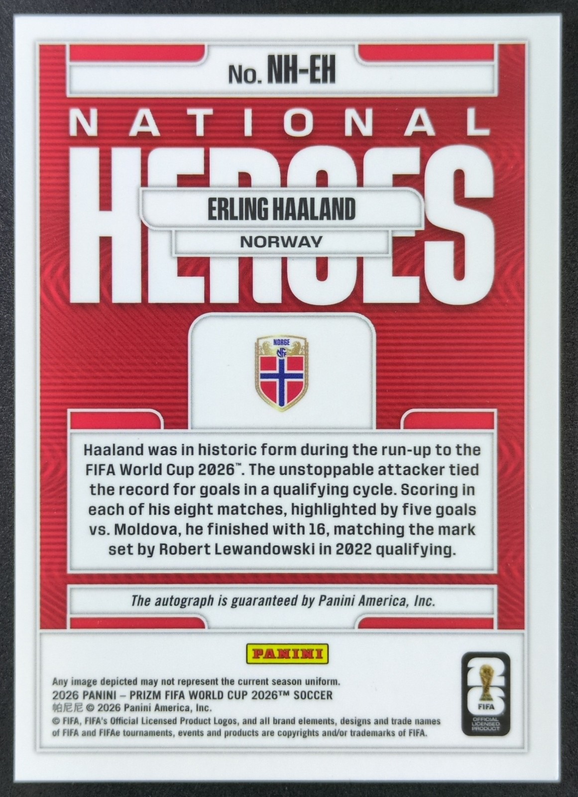2026 Panini Prizm World Cup ERLING HAALAND Auto National Heroes Norway #NH-EH view 2