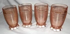 Anchor Hocking MANHATTAN PINK Depression Glass RIBBED Footed Set of 4 Glasses