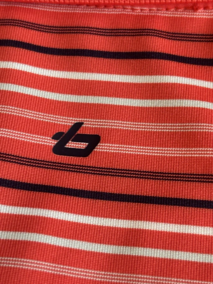 Camisa Polo/Golf Bolle Golf-XL NUEVA SIN ETIQUETAS Nueva Coral Azul Marino Rayas Naranja Blanco Absorbente XL Foto 2 de 4