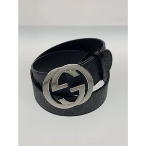 Gucci boucle G imbriquée/ceinture Gg/cuir/noir/motif intégral/homme/411924