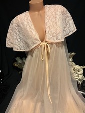 Vtg Silky Nylon DB Sheer Chiffon Dress Robe Frilly Lace Nightgown for Nightie