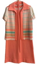 1970's Vintage Dress Jacket Belt Orange Sherbet Brady Bunch Edith Bunker