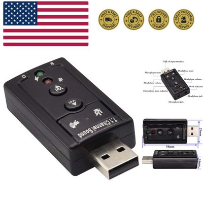 Hi-Speed USB 2.0 7.1-Channel Virtual USB 3D Stereo Audio Adapter External Sou...