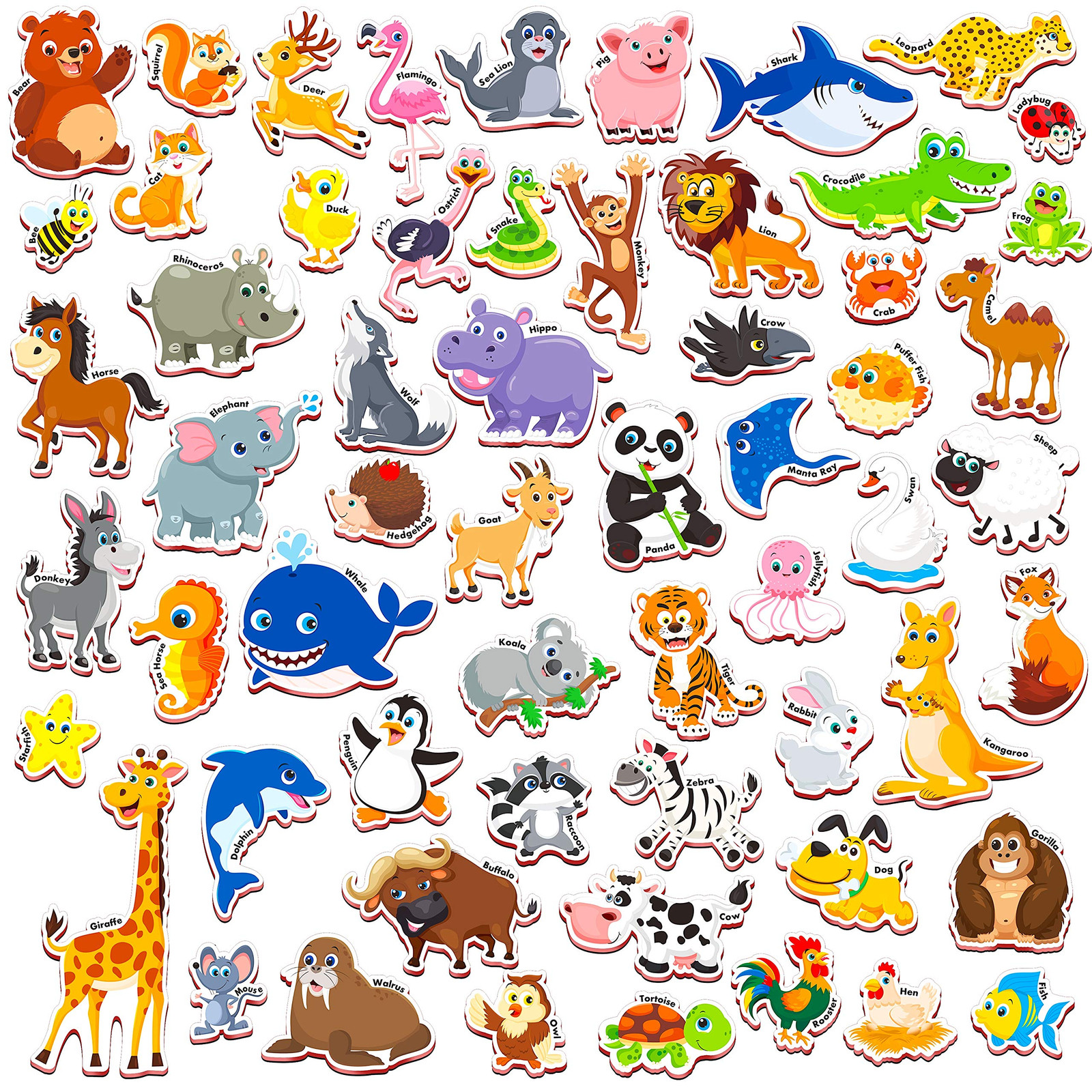60 Cartoon Animal Zoo Magnets for Toddlers, Ideal Preschool Learning Tool