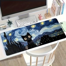40 90cm1pc Van Gogh Starry Night Cat Abstract Art Mouse Pad-Large Size Gamin