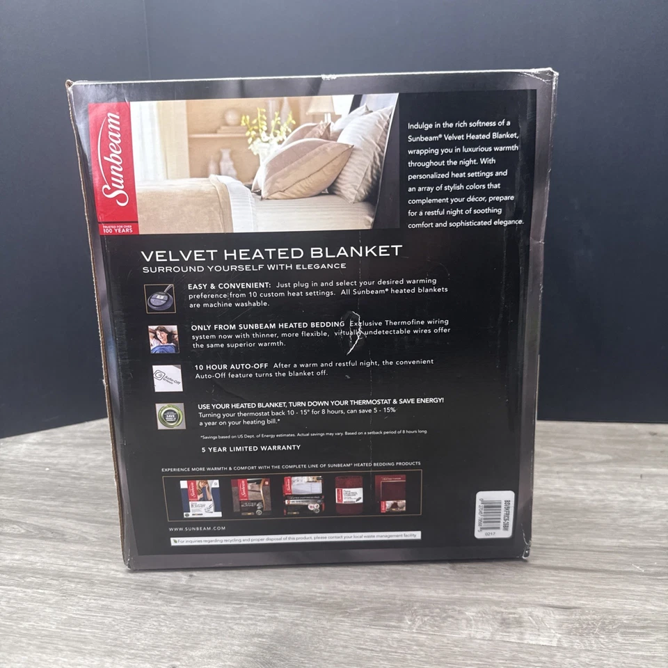 NEW Sunbeam - Velvet - Plush Premium Soft Heated Blanket - Full, Gray - Image 3 of 4