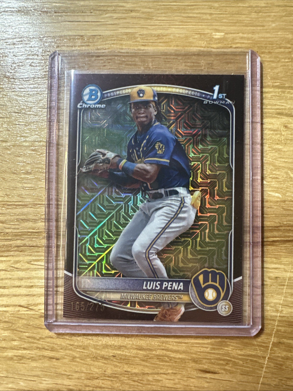 2025 Bowman 1st Chrome Luis Pena Mega Burgundy Mojo Refractor /275 Brewers