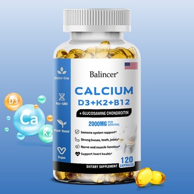 Calcium D3 + K2 + Vitamin B12 Strengthen Bones,Teeth,Joint Support Immune Health