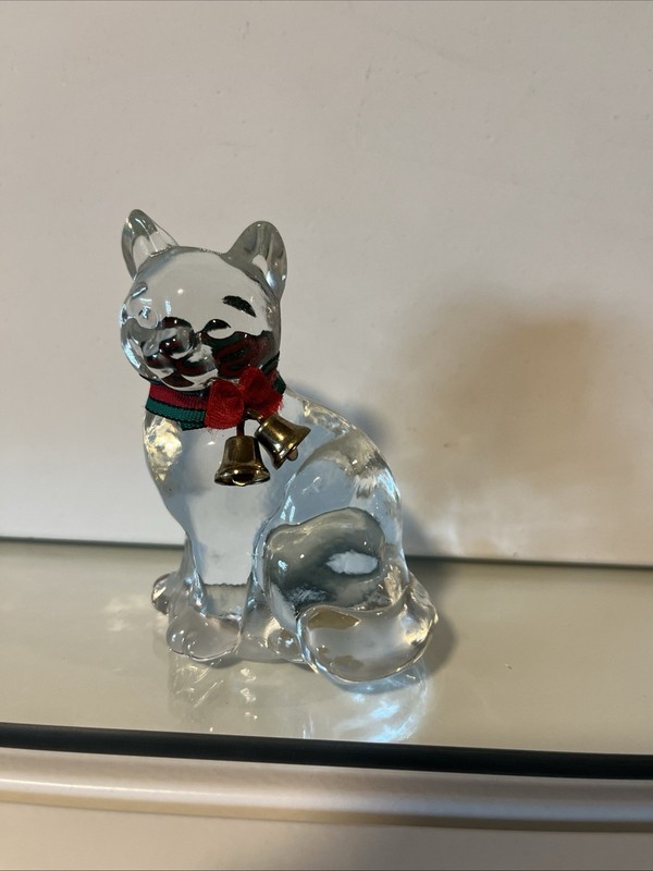Vintage Fenton Glass Sitting Cat Clear Crystal Figurine EUC