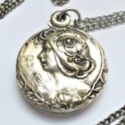 Antique Silver Metal Art Deco Pendant Locket Reliquary Pendant Vintage Jewelry 94