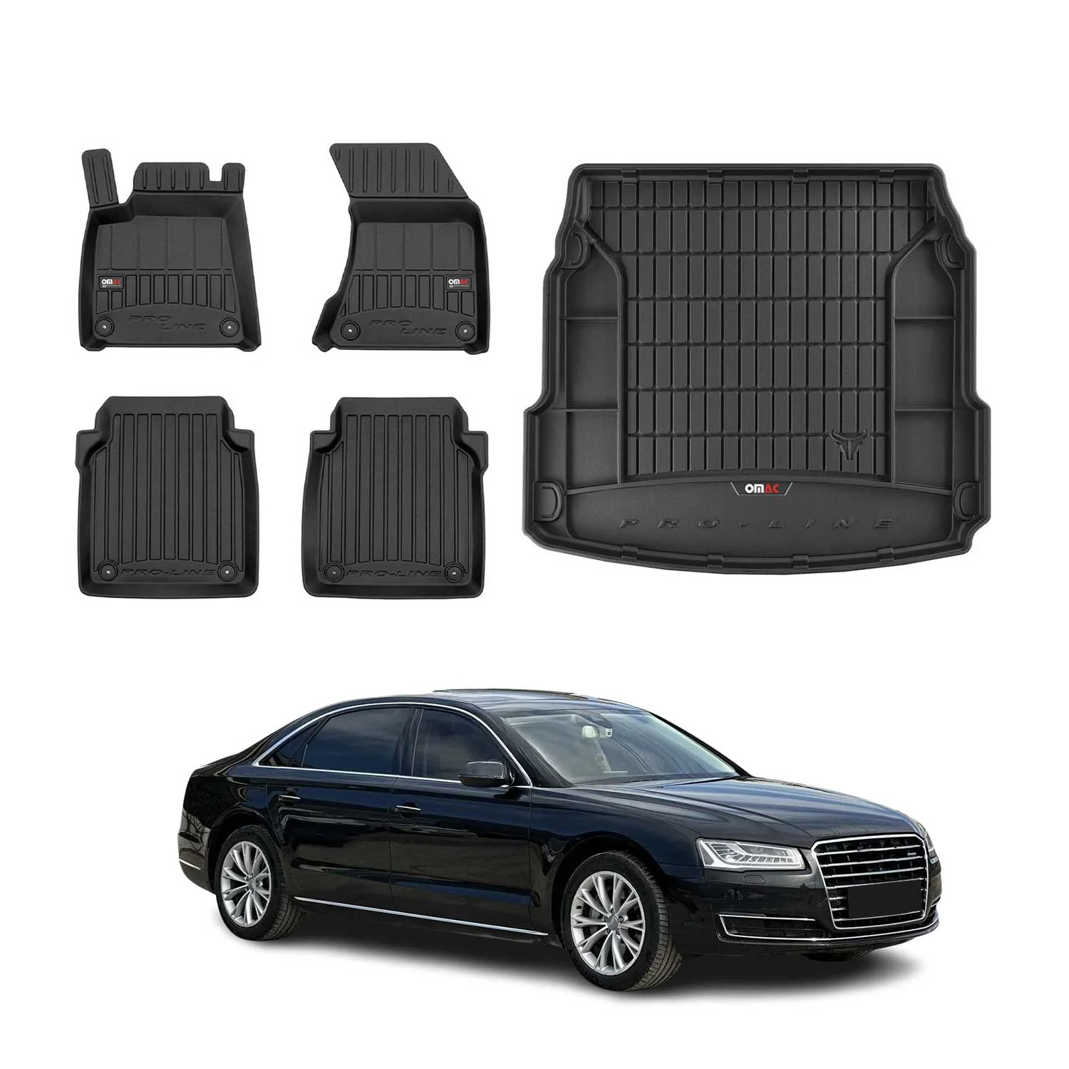 Tapis de sol Audi A8 D4 étanches avec bac de coffre antidérapant à rebords surélevés