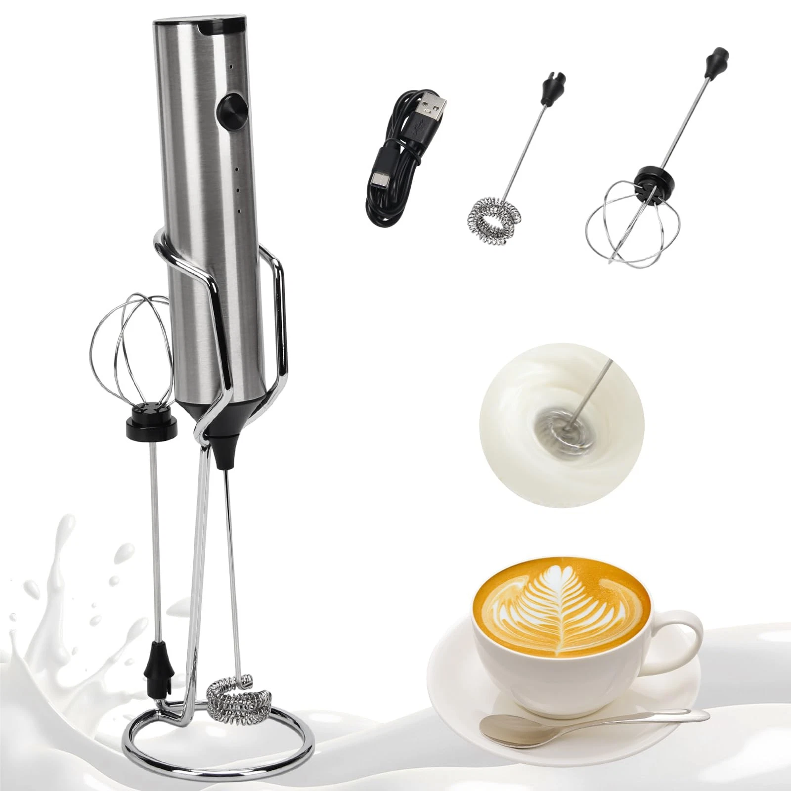 Rechargeable Milk Frother with Stand, Dual 304 Stainless Steel Whisks, USB-Mi...
Opens in a new wind
