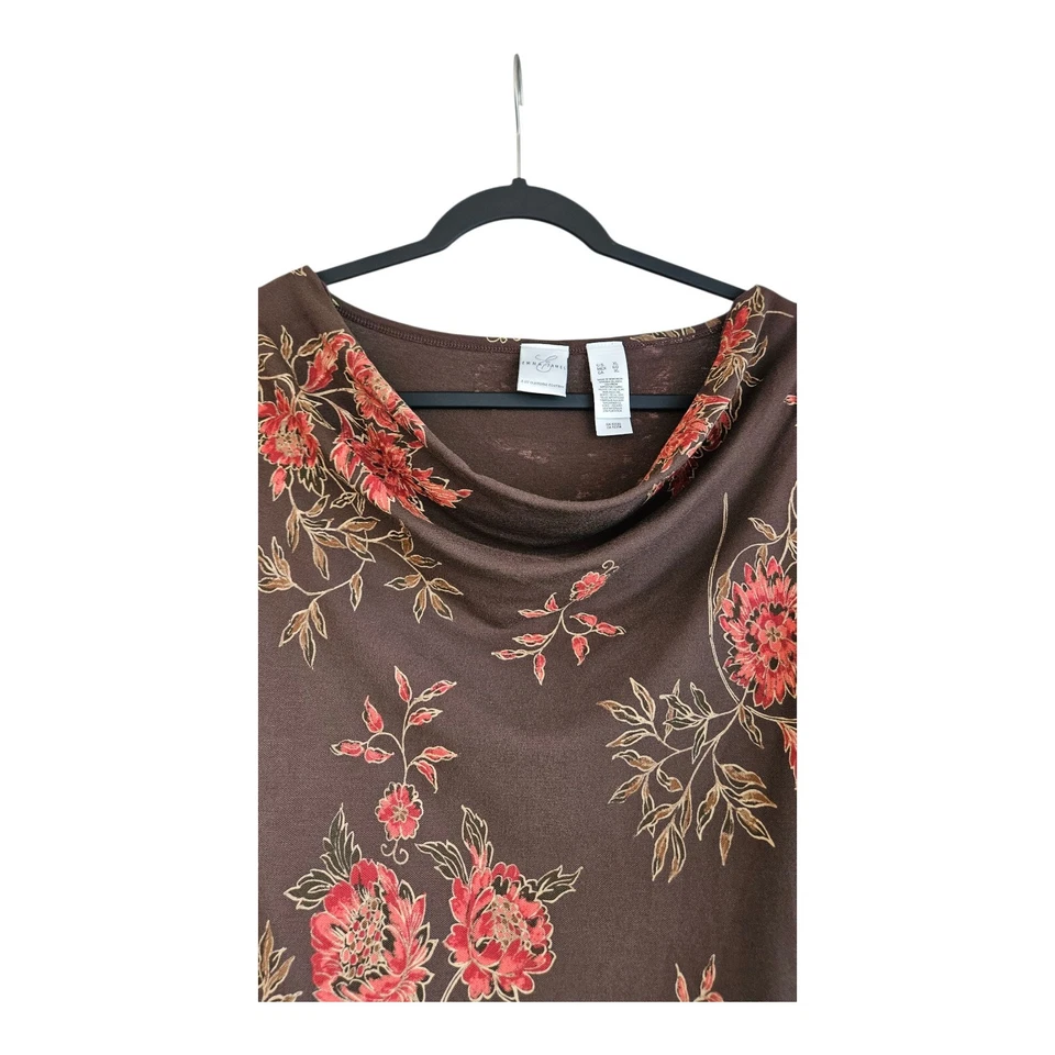 Blusa Emma James Para Mujer XL Marrón Floral Manga Corta Pullover Informal Top Foto 3 de 4