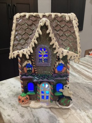 TESTED Candy Corn Lane Halloween Gingerbread Haunted House Decor Light Up