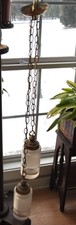 MCM Vtg Mid Century Hanging Glass Double Pendant Light 4"x8" Frosted Globes