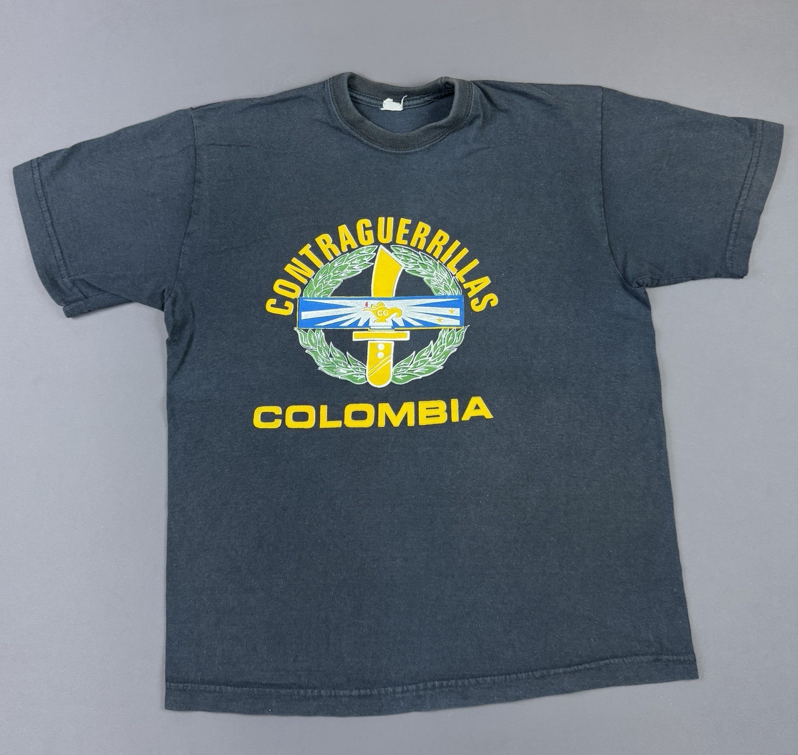 Rare Vintage Contraguerrillas Colombia Black Shirt Military Art Logo Tee Art