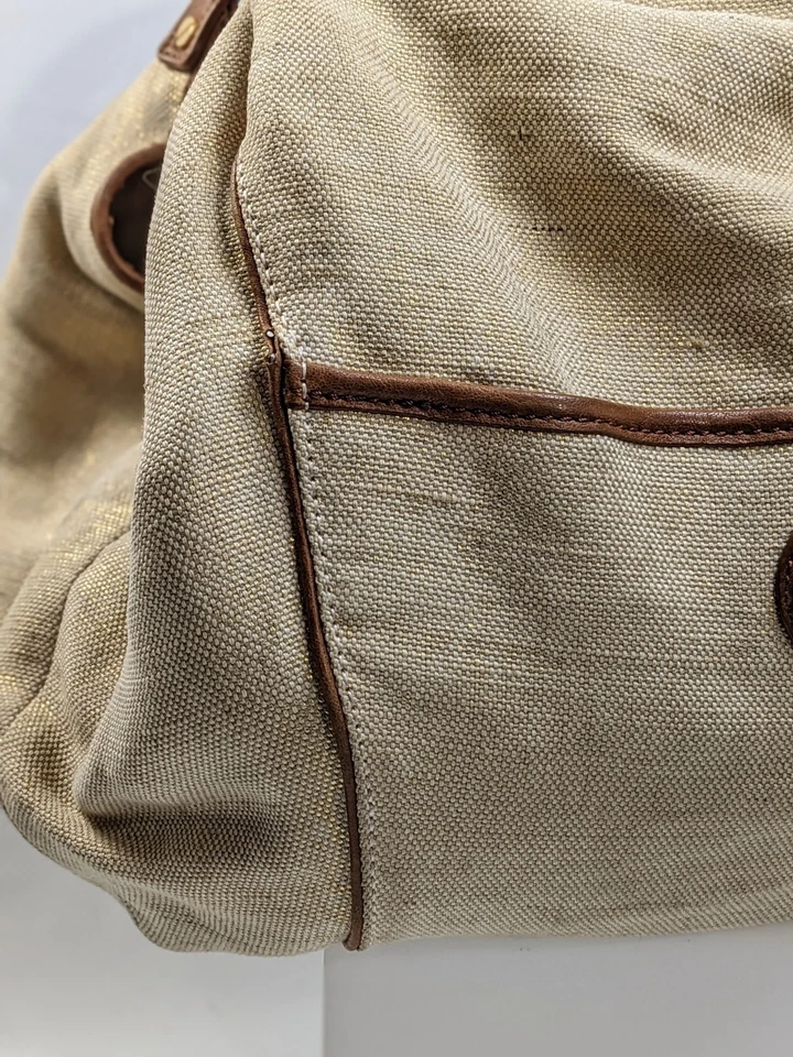 Bolsa de ombro Tory Burch couro lona logotipo dourado bolsa feminina natural/marrom - Imagem 4 de 4