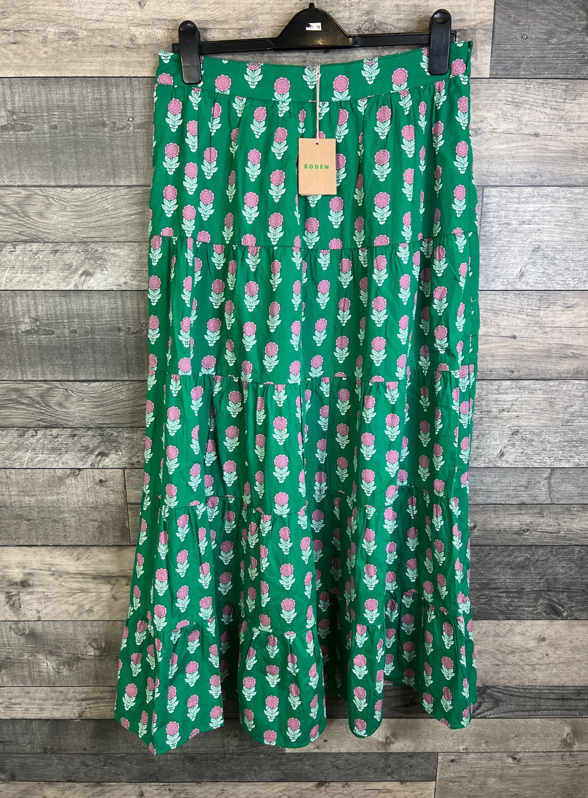 Boden Maxi Skirt Size UK 14 Green Nadia Poplin Floral Dahlia Sprig Casual-image