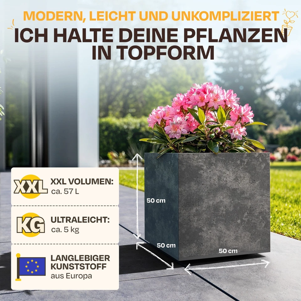 Pflanzkübel Blumenkübel Basalt Wasserspeicher Blumentopf Pflanztopf Steinoptik - Bild 2 von 4