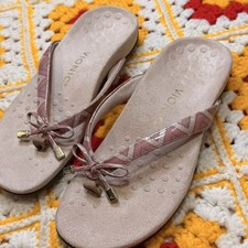 Vionic Bella II Sandal 7 Pink Chevron Leather Bow Orthotic Thong Comfort Slip On