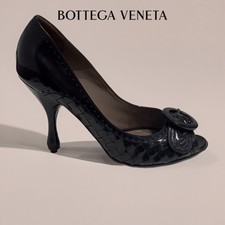 Bottega Veneta Intrecciato Black Patent Leather Buckle Detail Pumps Size 38