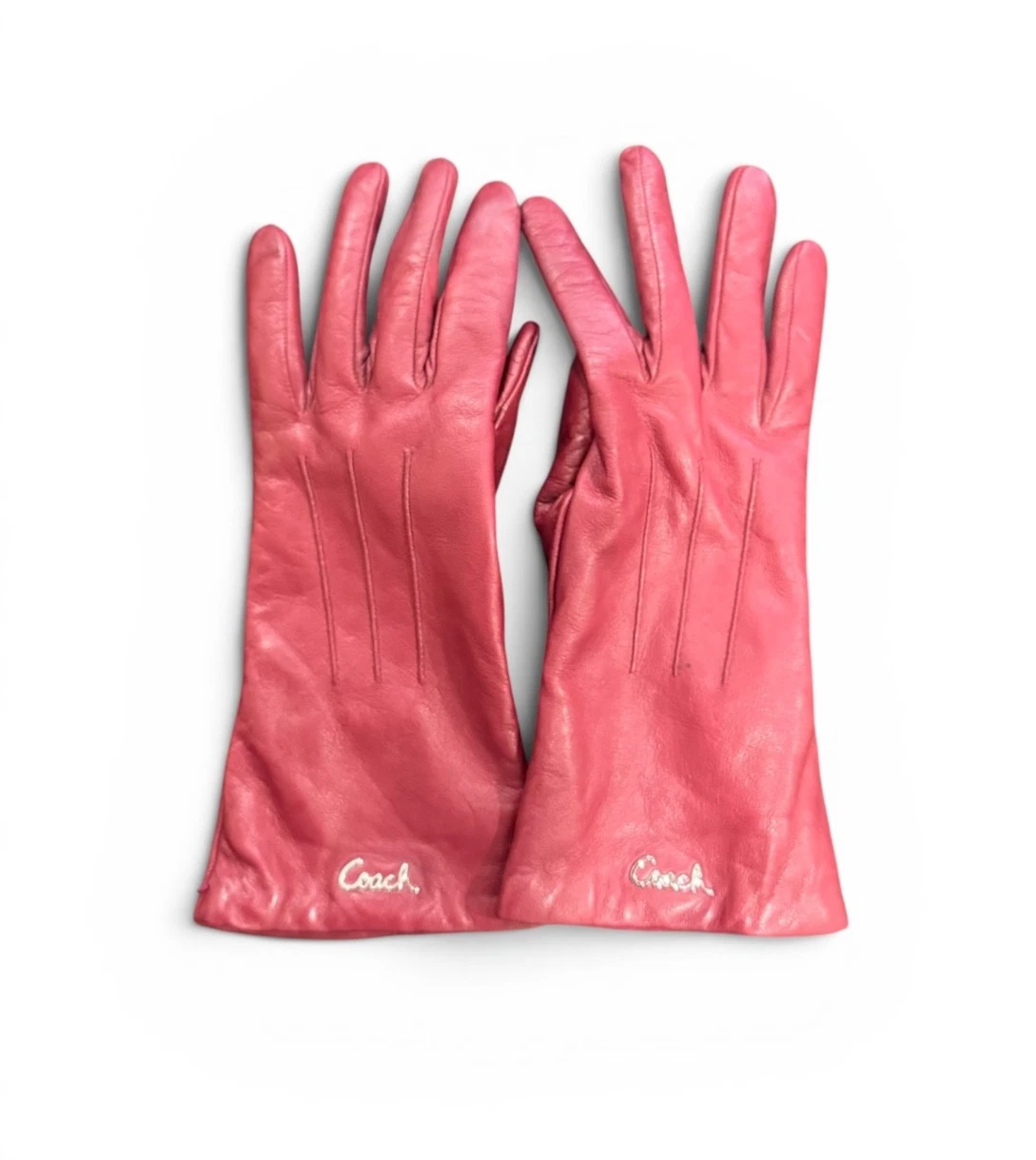 Coach Red Leather Cashmere Lined Long Gloves Size 7 1/2