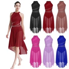 Womens Lyrical Dance Costume Halter Sleeveless Sparkly Modern Contemporary Dress