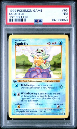 1999 POKEMON BASE SET 1ST EDITION #63 SQUIRTLE PSA 7