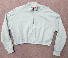 Guess Womens Teal Cropped Sweatshirt Size M Longsleeve 1/2 Zip