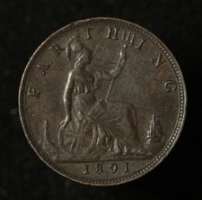 UK (Great Britain) 1891 Farthing - Victoria - Sharp Details