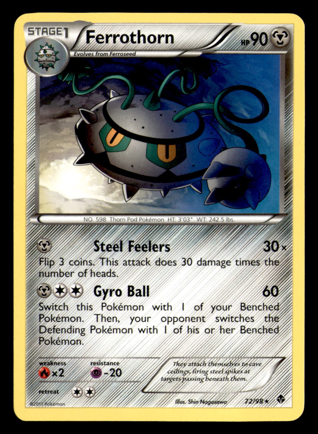 Ferrothorn 72/98 Rare Emerging Powers Pokemon Moderately Played