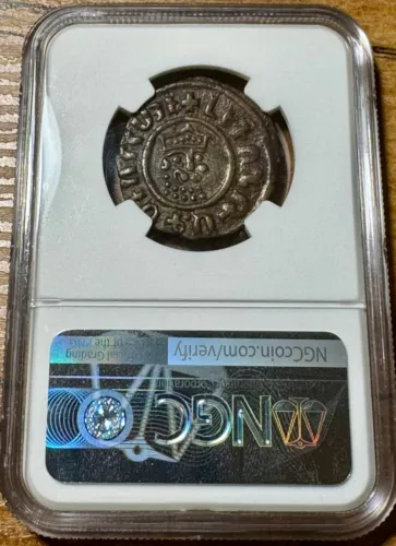 1198-1219 Cilician Armenia Tank. King Levon I. NGC XF. Very sharp details. Rare.