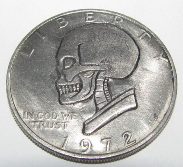 Beautiful Silver Dollar Hobo Coin - 1972 - Skull