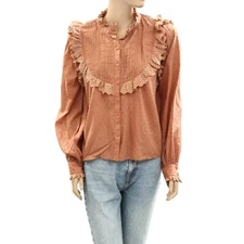 Anthropologie Love The Label Buttondown Eyelet Embroidered Shirt Top S 276974