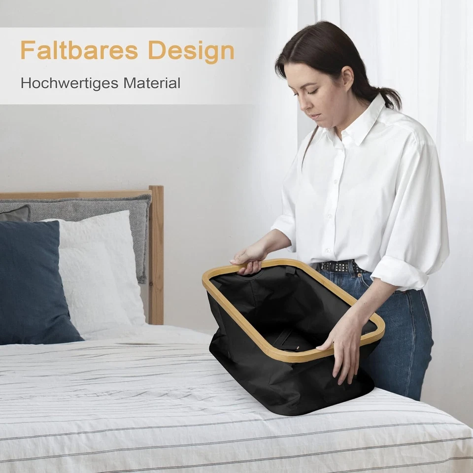 Wäschekorb Faltbar 50 Liter Wäschebox Bambus Stoff Wäsche Aufbewahrung Korb C510 - Bild 4 von 4