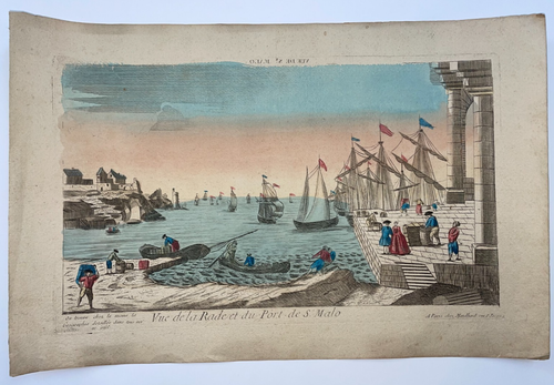 ST MALO FRANCE 1760 LARGE NICE ANTIQUE OPTICAL VIEW 18TH CENTURY - 第 1/4 張圖片