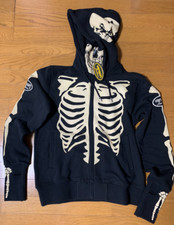VANSON Hoodie Human Bone Size Black Stand Collar Full Zip  M, L, XL, XXL