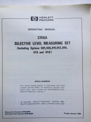 HP 3746A Selective Level Measuring Set Operating Manual P/N 03746