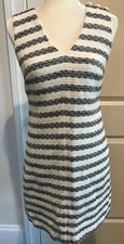 J. Crew Blue & White Sz 4 Striped Tweed Sheath Sleeveless Dress V Neck Nautical