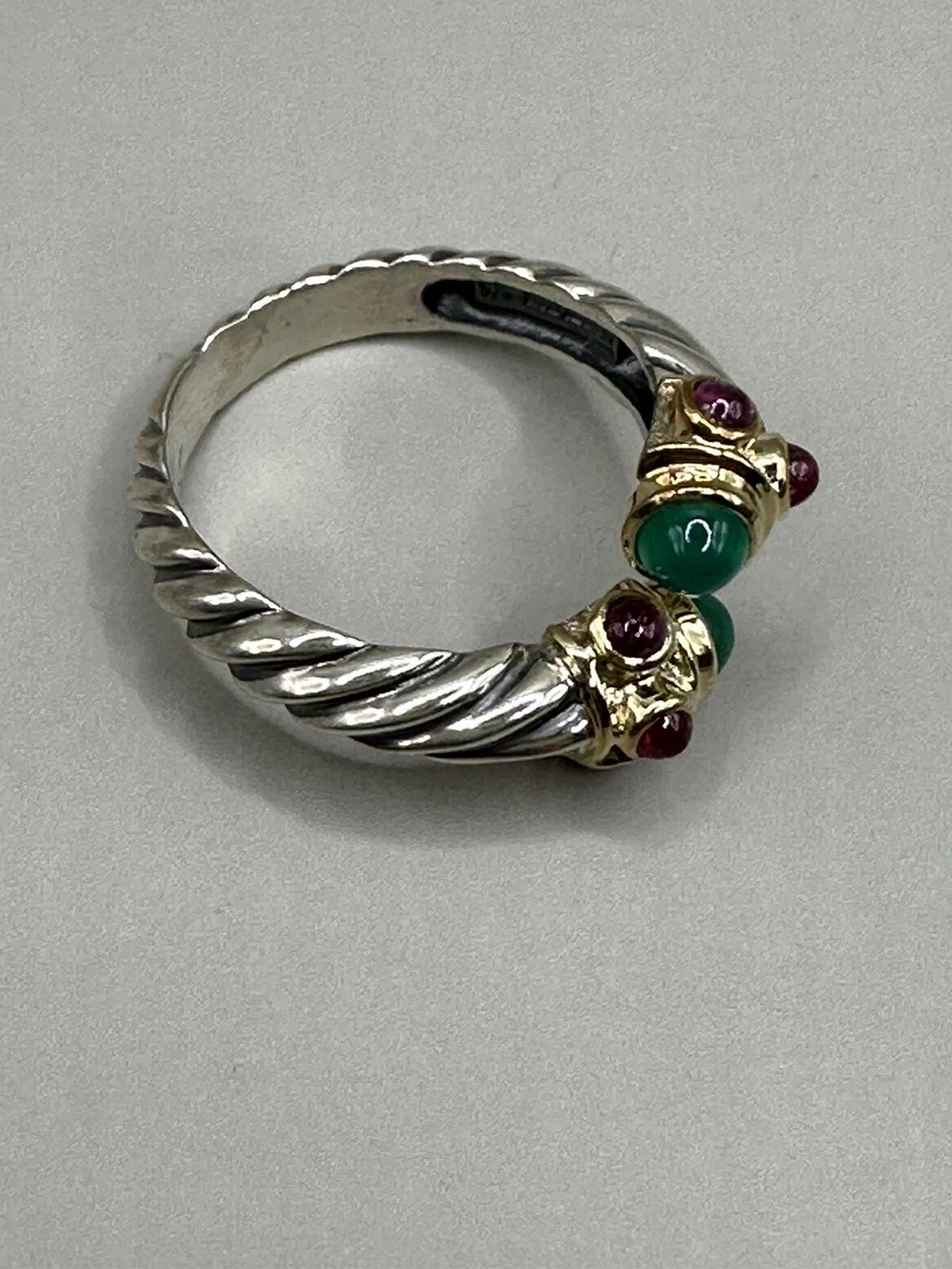DAVID YURMAN RARE Green Onyx Rh Garnet Ring sz 7 MINT