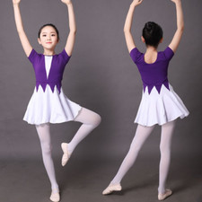 Girls Ballet Dance Dress Cotton Short Sleeve Bicolor Active Dancewear Outfit