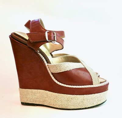 Vintage 70s Mod Ankle Leather Wedge Platform Sandal British Hardy Willis UK 