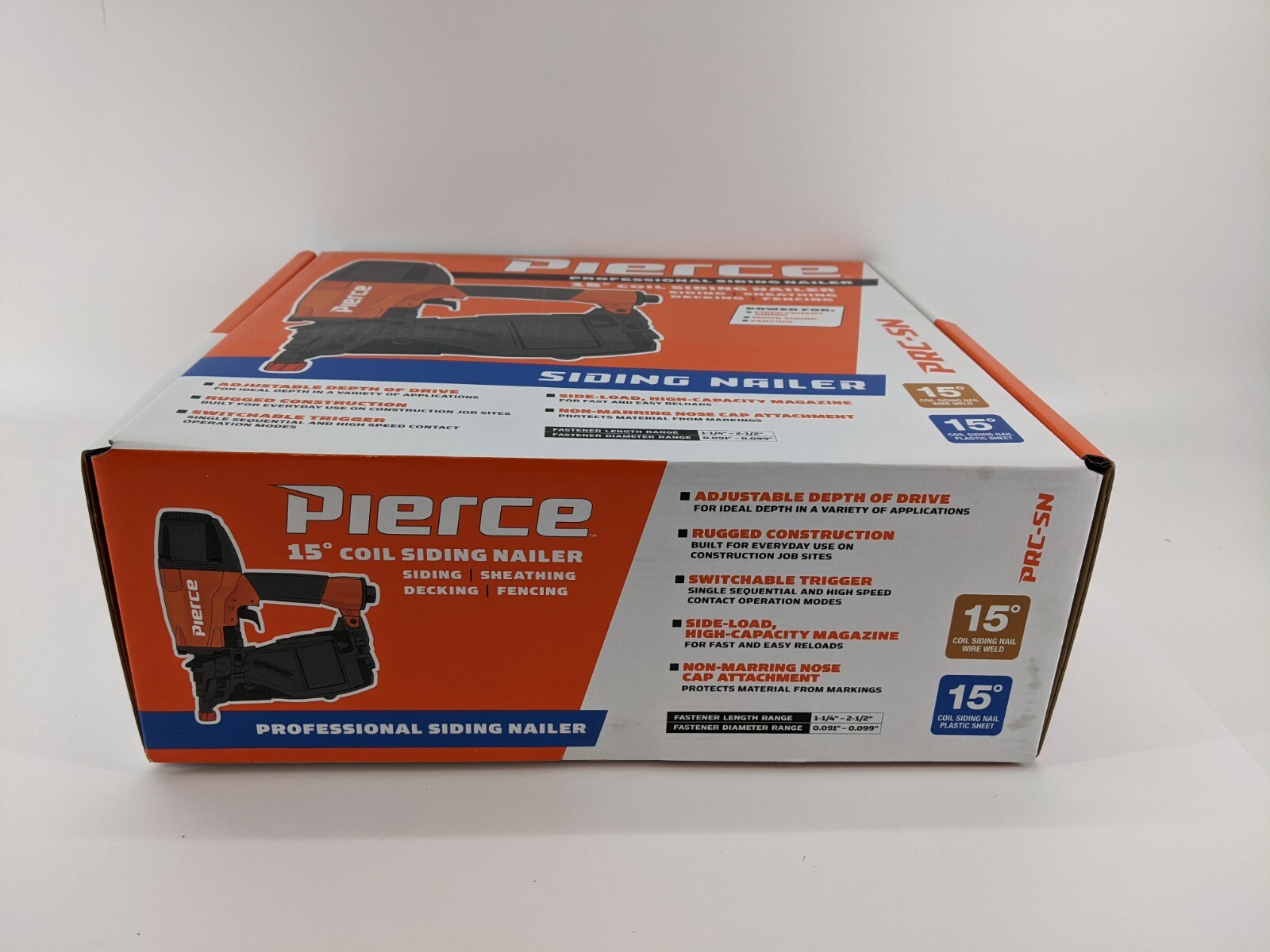 Pierce Professional 15Deg Pneumatic Coil Siding Nailer PRCSN 56388