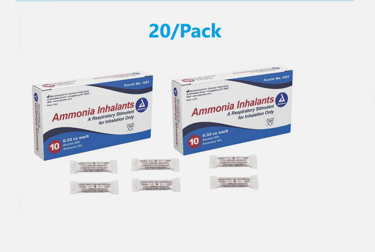 AMMONIA INHALANT AMPULES Smelling Salts for Alert Workout Faints - 20CT Dynarex