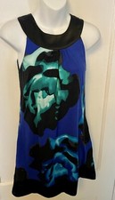 Express Abstract Floral Jersey Mini Dress Black Satin Trim & Pockets Size XSMALL