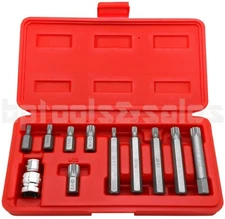 11-pc. 12 Point SPLINE SOCKET Bit Set 1/2" DR. Bit Adaptor M5 M6 M8 M10 M12
